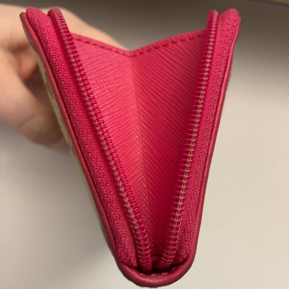 Coach Tan Signature Monogram & Hot Pink Leather Wallet/ Wristlet. Great Size.EUC - Picture 5 of 6